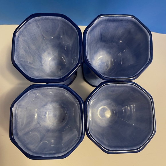 Tabletops Unlimited Hand-Painted Lisbon Blue White Ceramic Footed Goblets - Picture 6 of 10